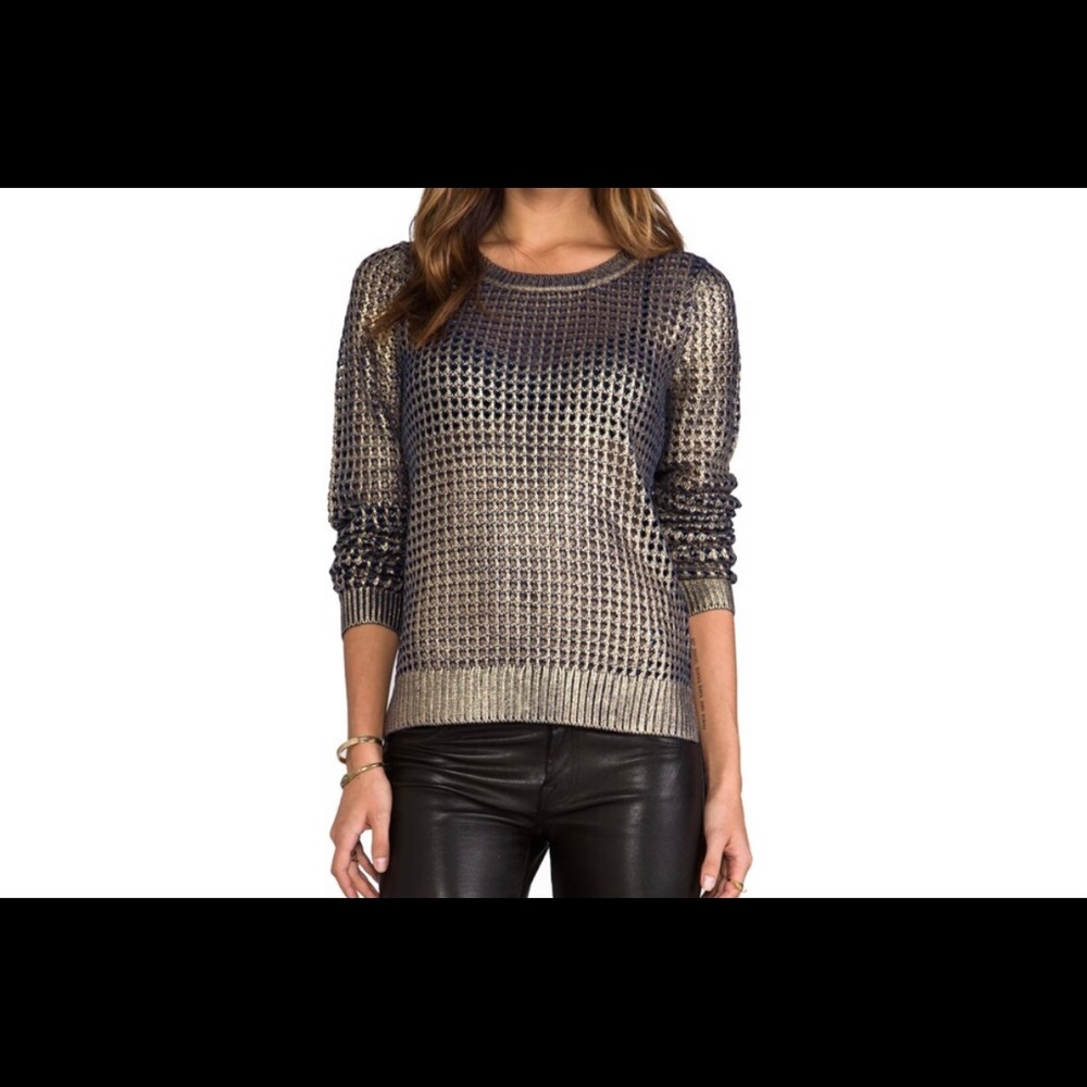 BB Dakota Blue Gold Long Sleeve Open Knit